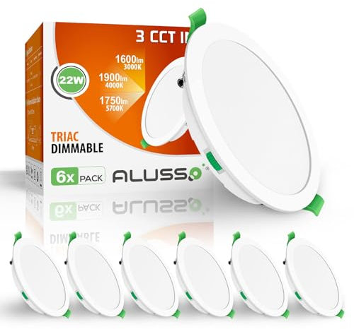 ALUSSO LED Einbaustrahler Dimmbar IP44 Badeinbaustrahler 22W 1900LM, Warmweiß 3000K Neutralweiß 4000K Kaltweiß 6500K Einbauleuchten, LED Deckenspots für Küche Schlafzimmer Büro, 6er Set