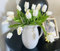 DEEMEI 18 tulipani artificiali, tulipani finti realistici al tatto, bouquet da sposa per casa, tavolo, giardino, decorazione pasquale, decorazione fai da te, bianco