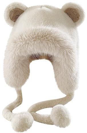 Lammfell Mütze Herren Damen-Winterplüsch und Dicke, warme, Winddichte Imitations-Ohrhaube Hut Herren (White, One Size)
