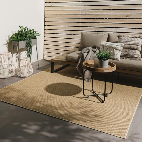 benuta Basic In- & Outdoor Teppich Wohnzimmer Iowa - Beige 195x195 cm - Boho Jute-Look - Wetterfest für Balkon, Terrasse - Schlafzimmer, Küchenteppich & Wohnzimmerteppich - Strapazierfähig & Robust