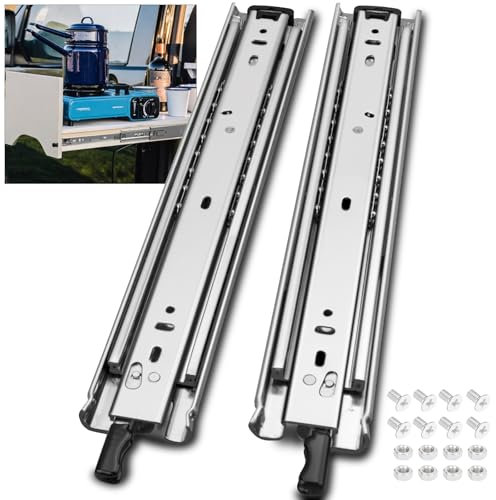 HLC 1 Paar (2 Stück) Schubladenschiene mit Schloss 750 mm Schubladenschiene Vollauszug, Tragfähigkeit 110 kg Schubladen Auszugsschienen. Silver.