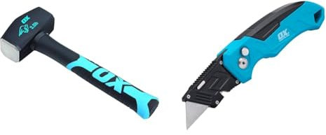 OX Club Hammer - Sledgehammer with Fibreglass Handle - Forged and Induction Hardened Hammerhead - 2.5 lb / 1.1 kg & P224301 Pro Heavy Duty Fixed Blade Folding Knife, Blue/Black
