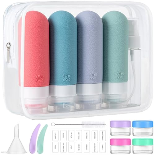 MODENGKONGJIAN Reise-Kulturflaschen, Silikon, quetschbar, TSA-genehmigt, auslaufsicher, nachfüllbar, Kosmetikbehälter, 16 Stück, 16 Stück/warme Farbe, Warme Farbe