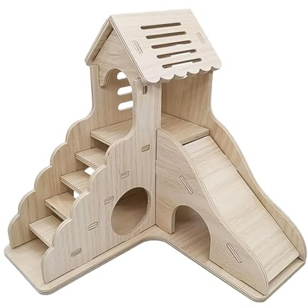 Abri pour petits animaux pour hamster - Toboggan pour cochon d'Inde - Maison pour hamster - Échelle à deux niveaux - Abri pour hamster - Abri de jardin - Toboggans double couche