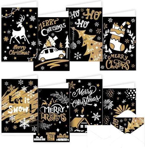 DERAYEE 16 Pcs Weihnachtskarten,15,2x10,2cm Klappkarten mit Umschlägen,Weihnachtspostkarte für Weihnachtsgeschenke