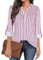 Gemulate Ladies Tops Red Striped Shirt for Women Zip Up Plaid Tunic Blouse 3 Quarter Sleeve Shirt for Women Floral Printed Shirts Long Tops to Wear with Leggings - Red White Stripe, L