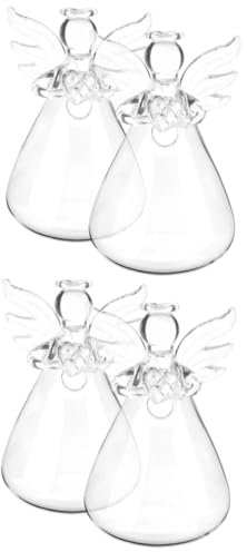 STOBAZA 4 Stück Hydroponische Glasflasche Bodenvase Weiß Vintage Wohnkultur Halter Für Luftpflanzer Pflanzgefäß in Engelsform Klar Engel Terrarium Halter Mini-blumenvase Schutzengel-vase