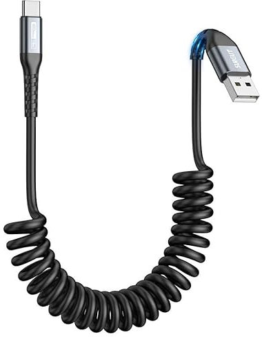 SUNGUY Cavo USB Type-C, 【0.5 M-1.5M】 Cavo USB C Spirale, Cavo USB A a USB C per Android Auto, Carplay, iPhone 15/15Plus/15Pro, Galaxy S24 S23,Xiaomi,MacBook-Grigio