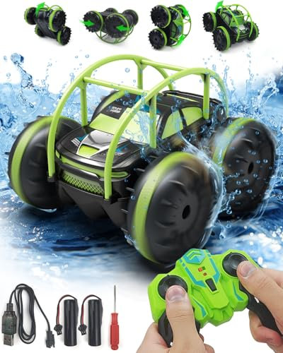 Voiture Télécommandée Imperméable Tout Terrain - 360 Stunt Car Amphibie Avec Deux Piles Rechargeables - Idée Cadeau Enfant 7 Ans Garçon