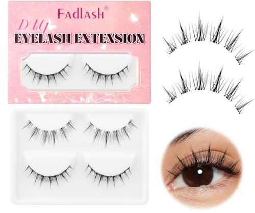 Fadlash Faux Cils Volume Russe Cils 3D Extension Cluster Cils 2 Paires Cils Individuels Reutilisable DIY Facile À Appliquer À La Maison(WJ26+S1)