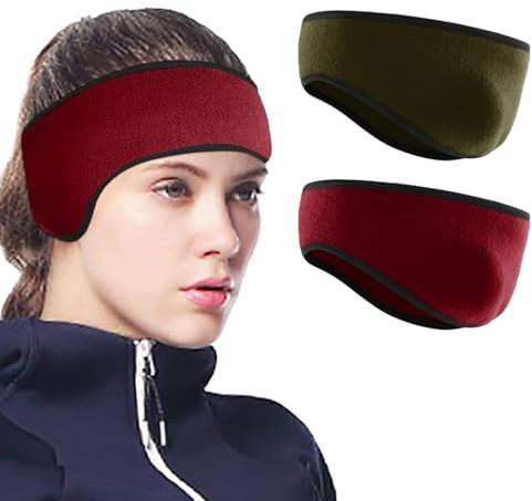 2 Pièces Bandeaux Chauds de Sports d'Hiver pour Oreilles de Sport Cache-Oreilles Bandeaux Chauds Coupe-Vent pour Femmes et Hommes Bordeaux, Vert Armée