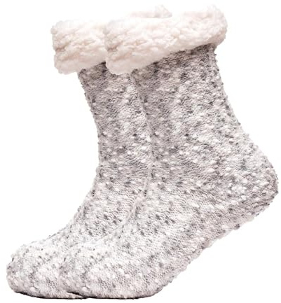 A2Z Ladies Popcorn Lounge Socks Sherpa Lined Pom Pom Gripper | Thick Warm Anti Slip Super Soft Winter Socks for Women Comfort