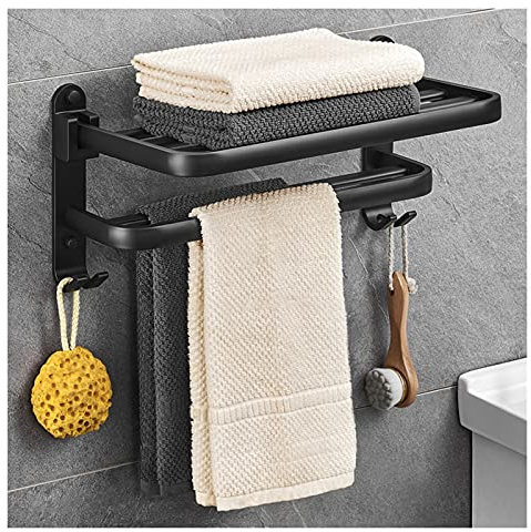 Double porte-serviettes mural moderne pliable avec étagère de douche 60 cm Porte-serviettes Organiseur de salle de bain