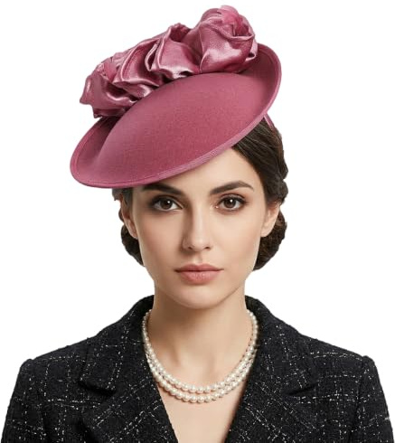 Vintage Damen Fascinators Wollfilz Pillbox Hut Damenhüte für Kirche Derby Party Hochzeit Tropfenform Hut Blume Fedoras