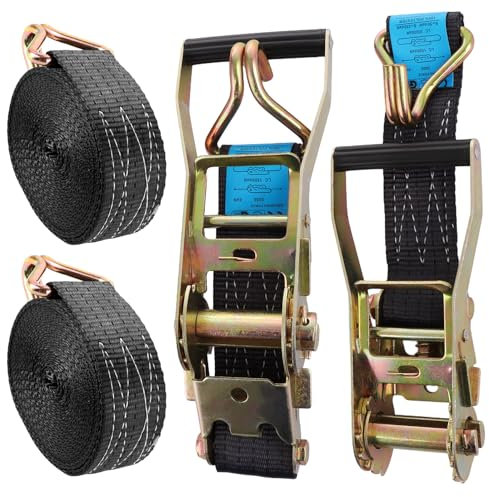 ASelected 2 Jeux de 6M×50MM Sangle d'arrimage à Cliquet Noir, Sangle a Cliquet avec Crochet en Polyester, Sangles de Serrage avec Tendeur à Cliquet pour Remorque, Moto, Voiture
