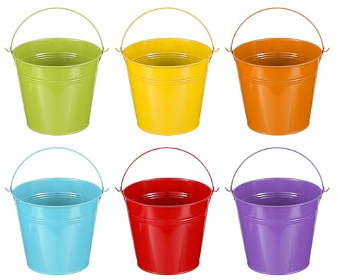 PATIKIL 6 Pz Secchi Metallici 6x5 Verde/Giallo/Arancione/Blu/Rosso/Viola | Piccoli, Secchi Mini Pasquali, con Manico