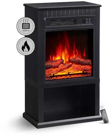 BALDERIA Elektrokamin Ember | Elektrischer Standkamin, 3D-Flammeneffekt, Heizung 2000W, Timer, Thermostat, Startsteuerung, Offene-Fenster-Erkennung, Überhitzungsschutz, Fernbedienung | Schwarz