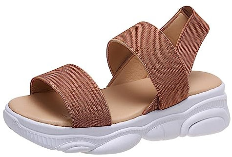 Hub Schuhe Damen Gefüttert Mit Elastischen Gürtel Dicke Sohle Strand Sandalen Damenschuhe Rot 38 (Brown, 41)