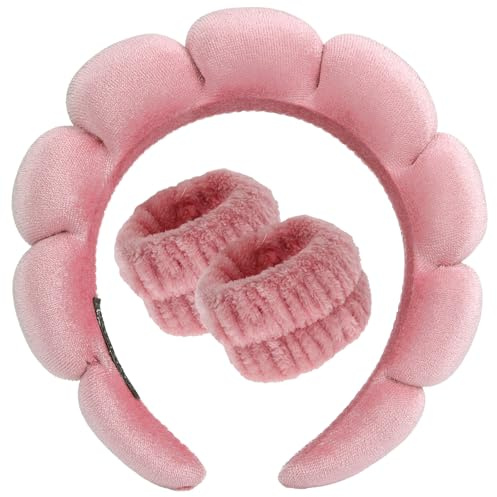 DRESHOW Spa Stirnband zum Waschen Gesicht Wristband Set Schwamm weiches Frottee Make-up Hautpflege Anti-Rutsch-Stirnband für Damen