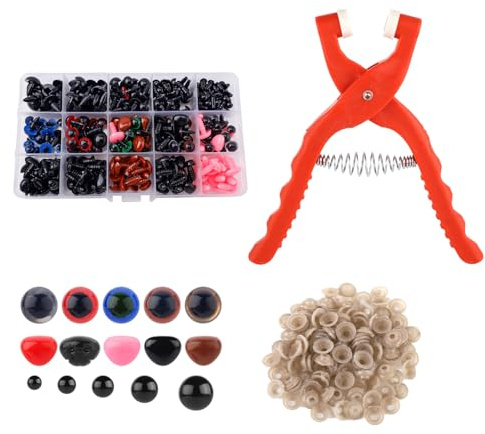 Safety Eye Tool for Crocheting, Orange Safety Eye Pliers with Various Stuffed Crochet Eyes & Noses Animal Eyes Making Supplies Snapper for Amigurumi 5-30mm Plush Toy Making