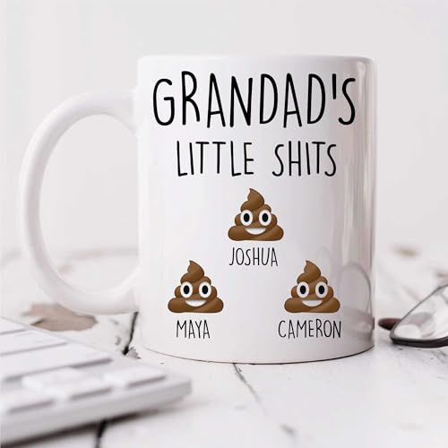60 Second Makeover Limited Personalised Grandad Mug Grandad's Little Shits Funny Any Name Mug Fathers Day for Grandads Gift Funny Coffee Cup Friend Humour Humor Personalised Gifts - Up to 10 Names