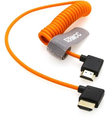 SZRMCC 8k 2.1 HDMI to HDMI Ultra High Speed Coiled Braided Cable for Z Cam E2 Sony FX6 FX9 Canon EOS C70 C300 Portkeys BM5 Atomos Ninjav V Shogun Monitor Left Right Angle