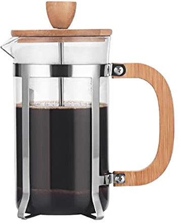 Cafetera de prensa francesa de 20 onzas con mango de madera, filtro de alta densidad, vidrio de borosilicato, tetera de café
