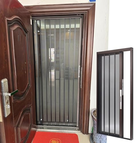 Porte Accordéon Interieur Porte Pliante Grillagée De 203 Cm De Haut, Porte Intérieure Coulissante Accordéon Avec Cadre En Aluminium Et Grillage Résistant, Porte Accordéon Verrouillable Pour L'entrée(3