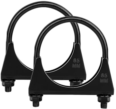 Krtopo 2PCS Abrazadera para Tubo de Escape - Abrazadera de Silenciador | Tipo U Universal de Acero Inoxidable Reforzado en Negro para Conexión de Tubo de Escape de Coche (65MM)