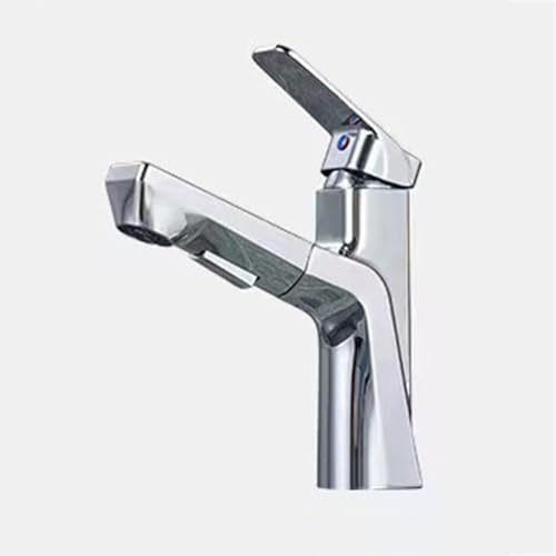 BiaoTeng Miscelatore Lavabo Bagno con Doccetta Estraibile 2 Modalità Caldo e Freddo Rubinetto da Bagno con Doccia Estraibile Monocomando Argento