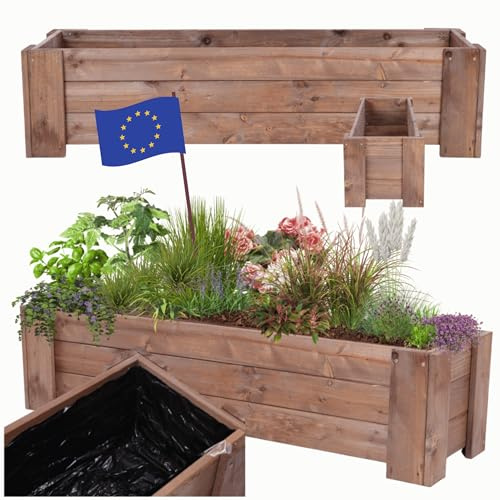 MODO24 Pflanzkübel Holzkübel Pflanzkasten Kiefer30x117x33 cm, Braun | Wetterfester Pflanzkasten & Blumenkasten aus Kiefernholz, Stabile Pflanzbox für Outdoor, Garten, Terrasse & Balkon
