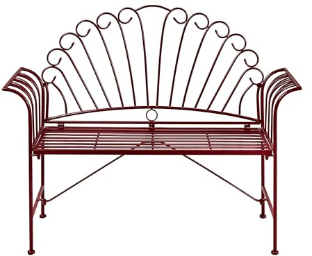 Beliani Outdoor Garden Bench Vintage Metal Flared Armrests 2 Seater Burgundy, Cavinia