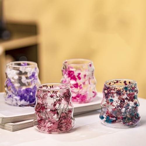 Eastuy Dried Flowers Double Walled Glass Coffee Mugs, Cute Glass Tea Cups with Handles, Flower Mug for Hot and Cold Drinks, Christmas Birthday Gift for Women Best Friend Teacher Mum