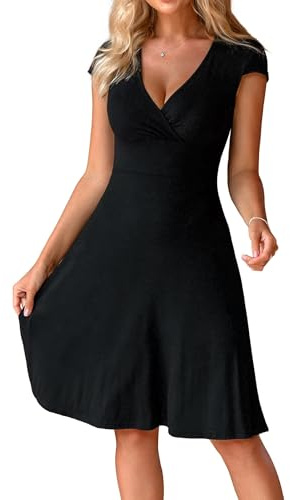 Zeagoo Vestito Donna Estivo Scollo a V Maniche Corte Abito Nero L