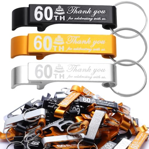 TYHBO 60th Keychain Bottle Opener, 60th Birthday Party Favors for Guests, Birthday Party Souvenirs and Decorations (50 Pcs)