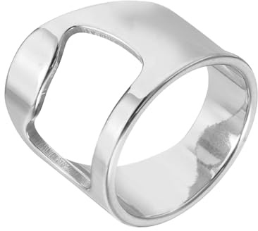 sourcing map Bottle Opener Rings, Titanium Steel Ring Bottle Cap Opener Creative Finger Thumb Beer Opening Tool for Men Women Party Bar Present Decor Supplies Bartender Tools, Size 8, Silver
