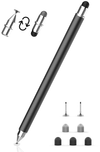 MEKO 3-in-1 Tablet Stift mit Faser/Gummi/Disc Spitzen für Tablets & Handys | Schwarz, Magnetisch austauschbare Spitzen, Touchscreen Stift für iPhone/iPad/Pro/Mini/iWatch/Samsung/Huawei/Xiaomi/Chromebook