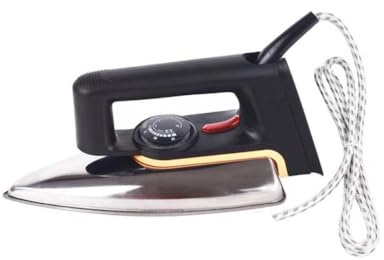 Dry Iron Nonstick Stainless Steel Soleplate – 1000W Traditional Pressing Iron No Steam, Compact 24cm for Home – UK 3-Pin Plug/EU 2-pin(UK,Black)