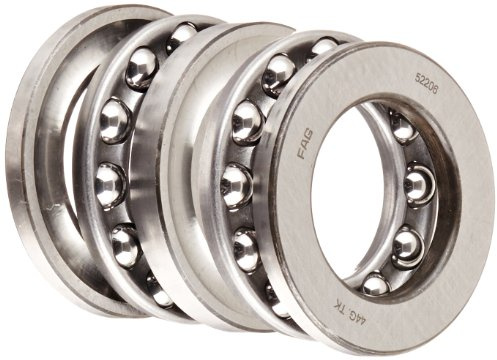 FAG 52206 Doppel Richtung Drucklager, zweireihig, offene, 90 ° Kontakt Winkel, Stahl Käfig, metrisch, 25 mm ID, 52 mm OD, 29 mm Breite, 4800rpm Maximale Drehzahl, 10600lbf Statische Tragfähigkeit, 5700lbf Dynamische Belastung Kapazität