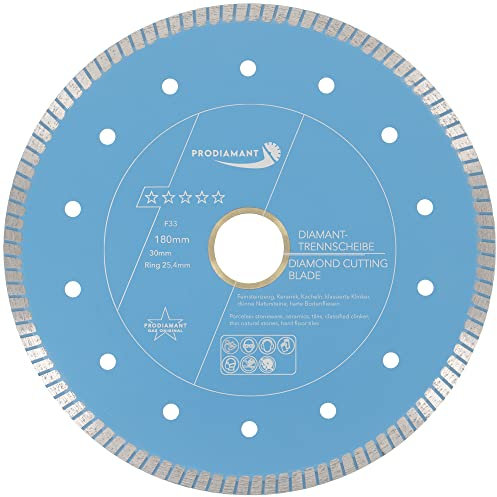 PRODIAMANT F33 Disque diamant Turbo Ø 180 mm x 30 mm avec bague 25,4 mm – Coupe précise carrelage, céramique, granit, pierre – Pour scie à eau