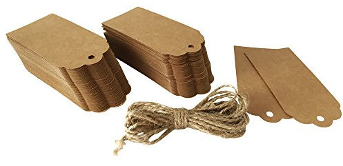 ewtshop® 120 x Geschenk Anhänger, Hängeetiketten, Anhängeetiketten, Etiketten, Schilder, 45 x 95 mm, mit 300 cm Hanfseil