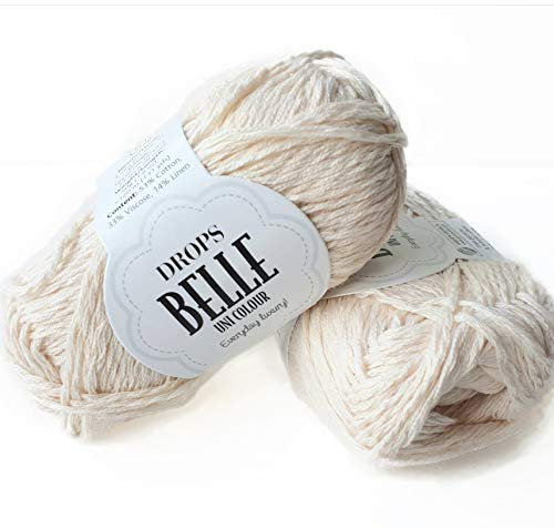 Strickgarn aus Baumwolle, Viskose und Leinen, Drops Belle, DK, leichtes Kammgewicht, 50 g, 130 Meter (02 gebrochenes Weiß)