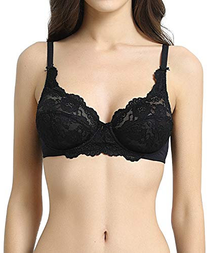 Femme Soutien-Gorge en Dentelles avec Armatures Féminin sans Rembourré, Soutien-Gorge de Tous Les Jours Femme Sexy Push-Up Noir 90C