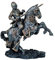 Mittelalterliche Fantasy Calvary Ritter auf aufwachendem Pferd, bereit zum Jousting Zinn Grau Finish mit Goldakzenten, Sammlerfigur