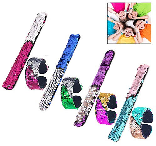 iwobi 8 Stück Meerjungfrau Armbänder Farbe Reversible Pailletten Magische Armband zum Kindergeburtstag, Spielzeug, Geschenk für Kinder