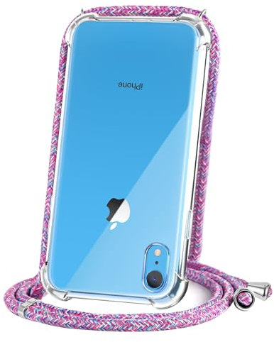 CAROKI Crossbody Case for Apple iPhone XR,Necklace Mobile Phone Cover with Cord Strap for iPhoneXR,Clear Transparent TPU Soft iPhone XR Cover Holder with Neck Cord Lanyard Strap-Unicorn