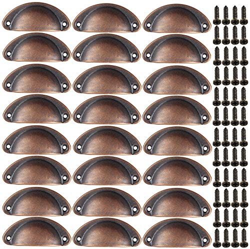 Xinlie Vintage Muschelgriffe für Schublade Antik Eisen Griffe Antik Vintage Muschelgriff Muschelgriffe Muschelgriff Schubladen mit Schrauben für Küche Mobel Möbelknöpfe Set 24PCS (Rote Bronze)
