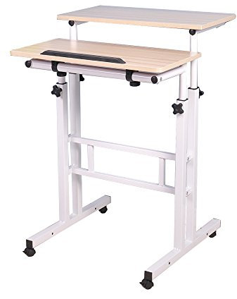 sogesfurniture höhenverstellbar Computertisch Laptoptisch mit Rollen, Mobiler Schreibtisch PC Tisch Stehtisch Notebooktisch Laptopständer, Ahorn BHEU-101-MP