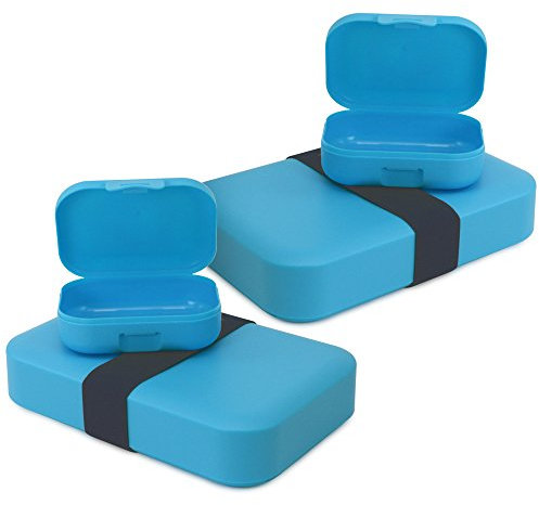 com-four® 4x Lunch-Box für unterwegs - Brotdose in verschiedenen Größen - Vorratsdosen für Essen, Snacks, Obst, Gemüse (04 Stück - Mix blau Set 1)