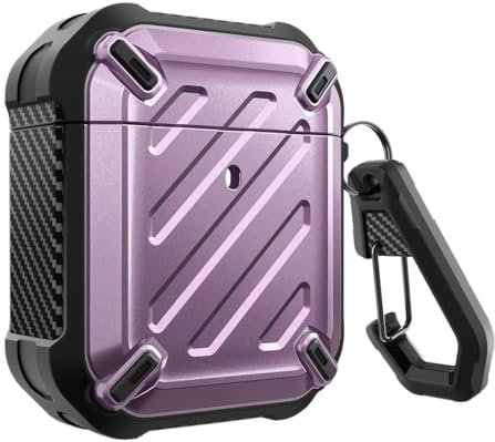 Supcase Unicorn Beetle Pro Series Full-Body Rugged Protective Case with Carabiner for Air pods 1 & 2, Purple